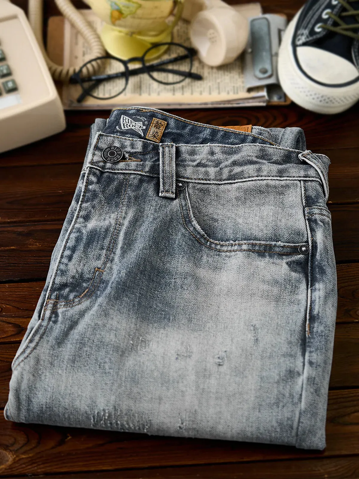 Washed & Distressed Straight Denim Pants sold by Karaku product image thumbnail 4