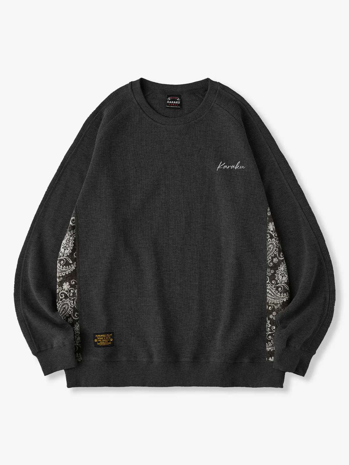 Jacquard Paisley Panel “KaraKu” Embroidered Mini Waffle Sweatshirt sold by Karaku