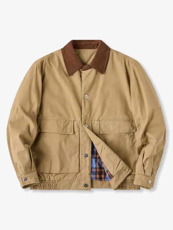 Corduroy Collar Quilted Detroit Jacket with Checked Lining sold by Karaku