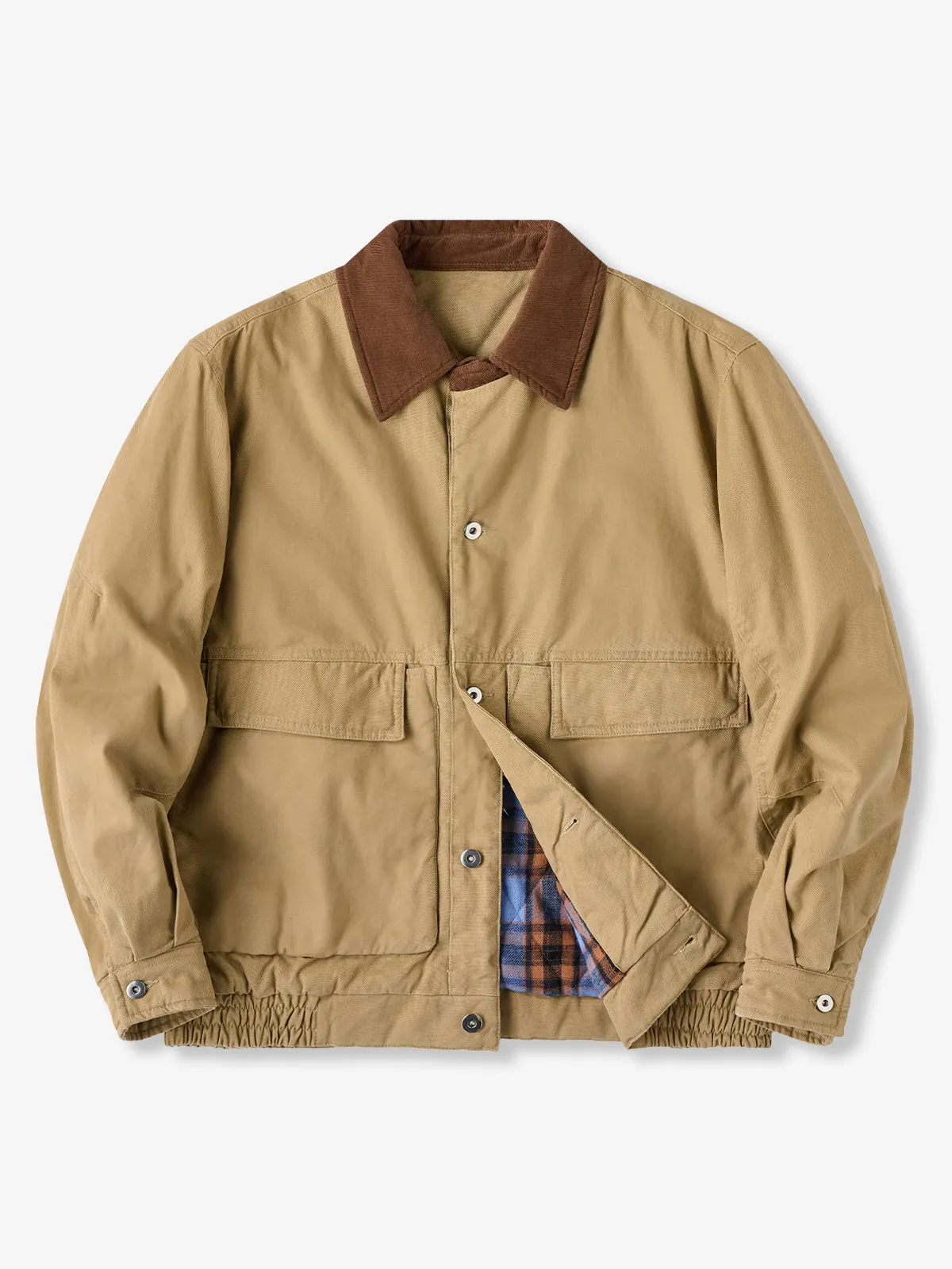 Corduroy Collar Quilted Detroit Jacket with Checked Lining sold by Karaku