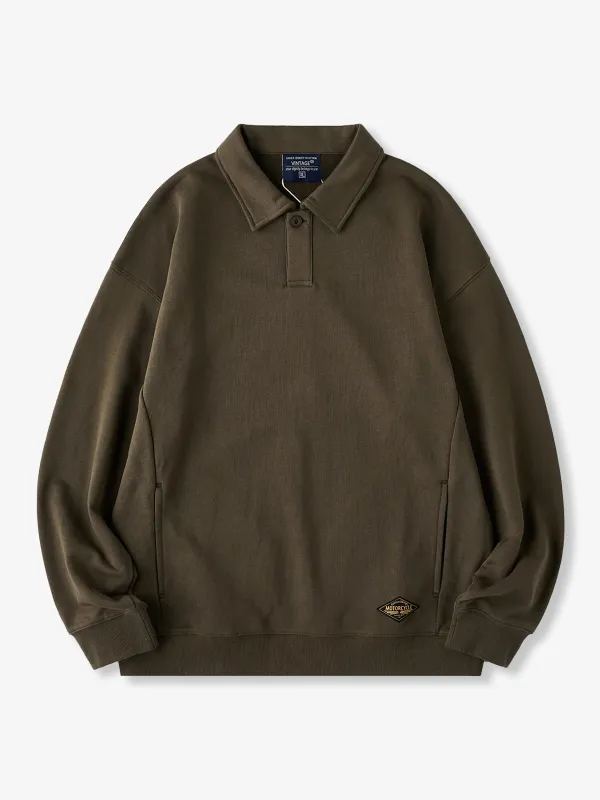 400g Heavyweight One-Button Polo-Collar Sweatshirt sold by Karaku