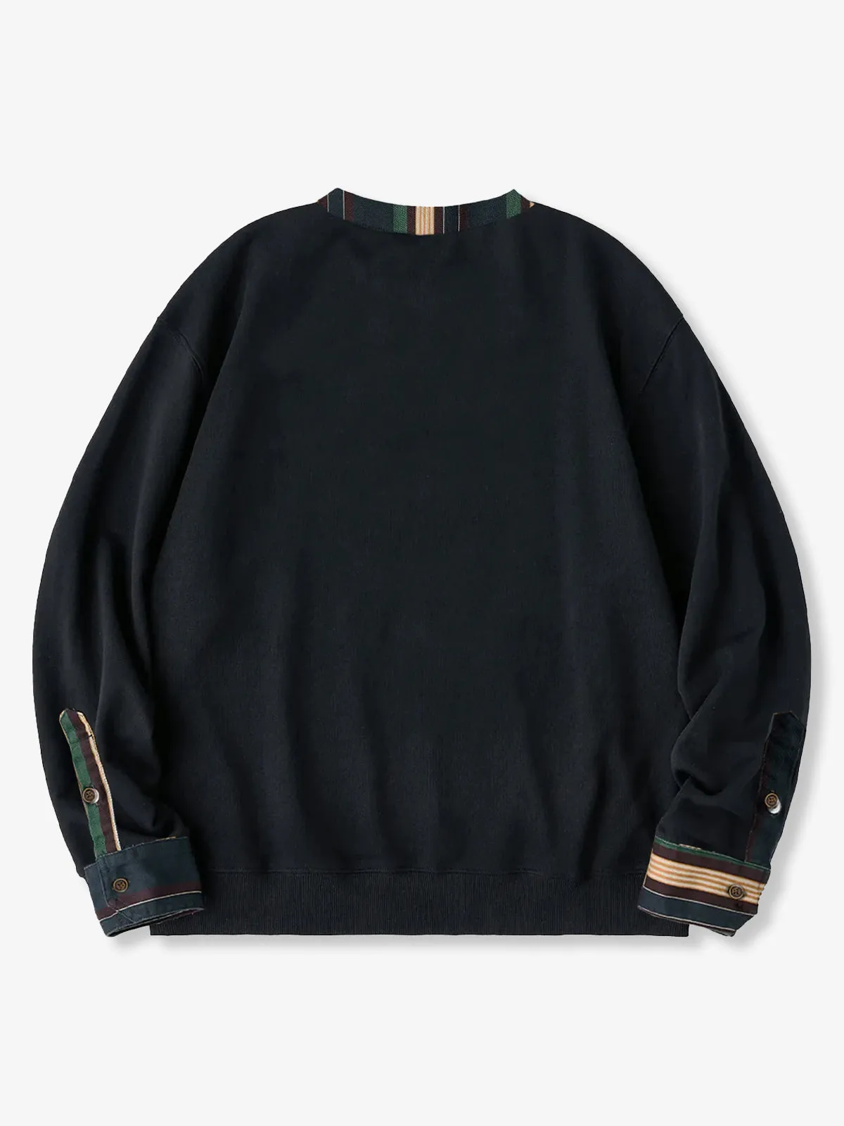 Multi-Stripe Panel 3-Button Henley Neck Sweatshirt sold by Karaku product image thumbnail 2