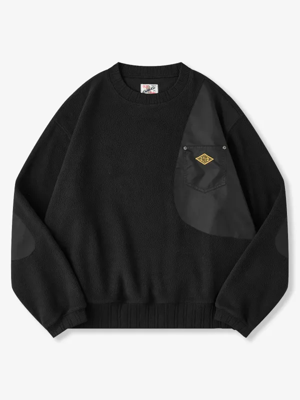 [Pre-Order] "STAY TRUE" Embroidered Patch Sweatshirt with Asymmetrical Fleece & Nylon Pocket sold by Karaku