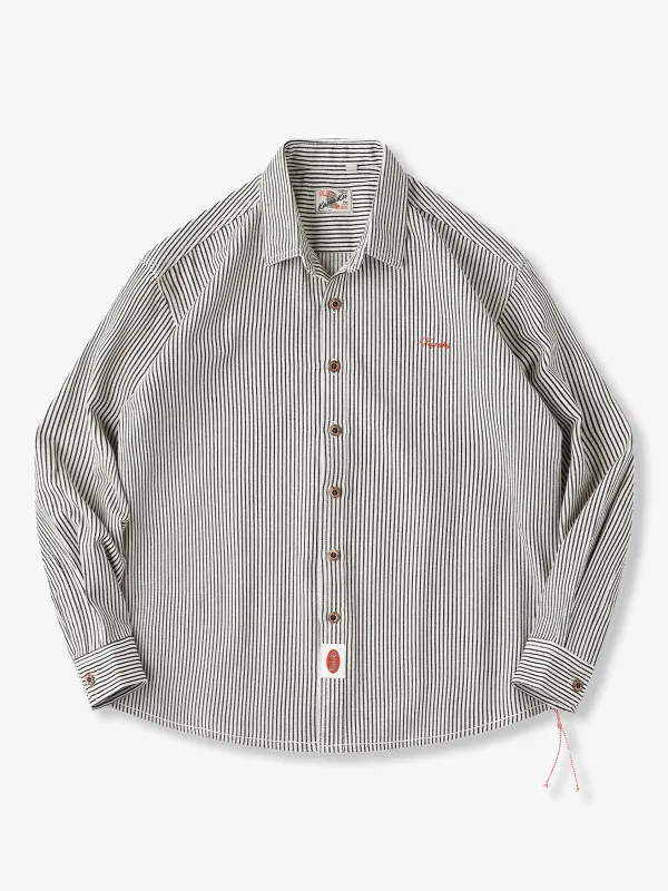‘Karaku’ Embroidered Logo Striped Long-Sleeve Shirt with Red-White Drawstrings sold by Karaku