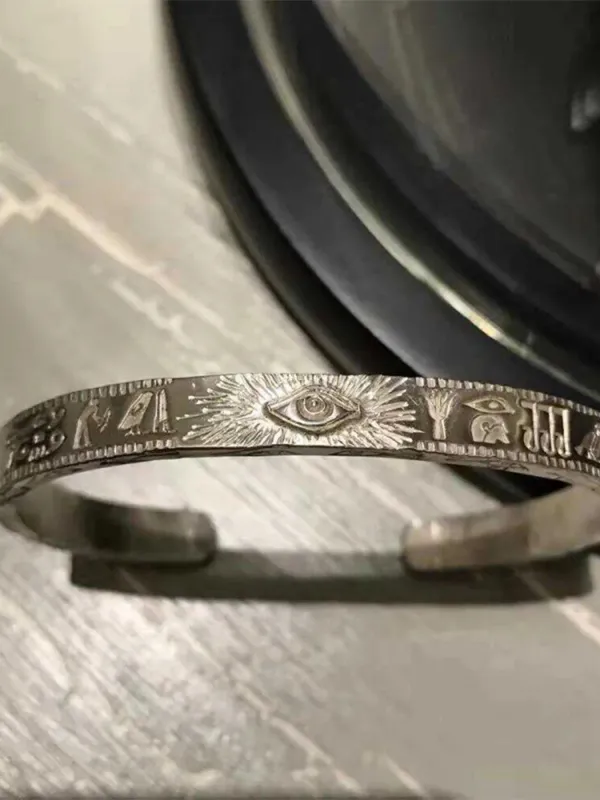 S925 Silver-Plated “Eye of Horus” Egyptian-Style Engraved Bracelet sold by Karaku