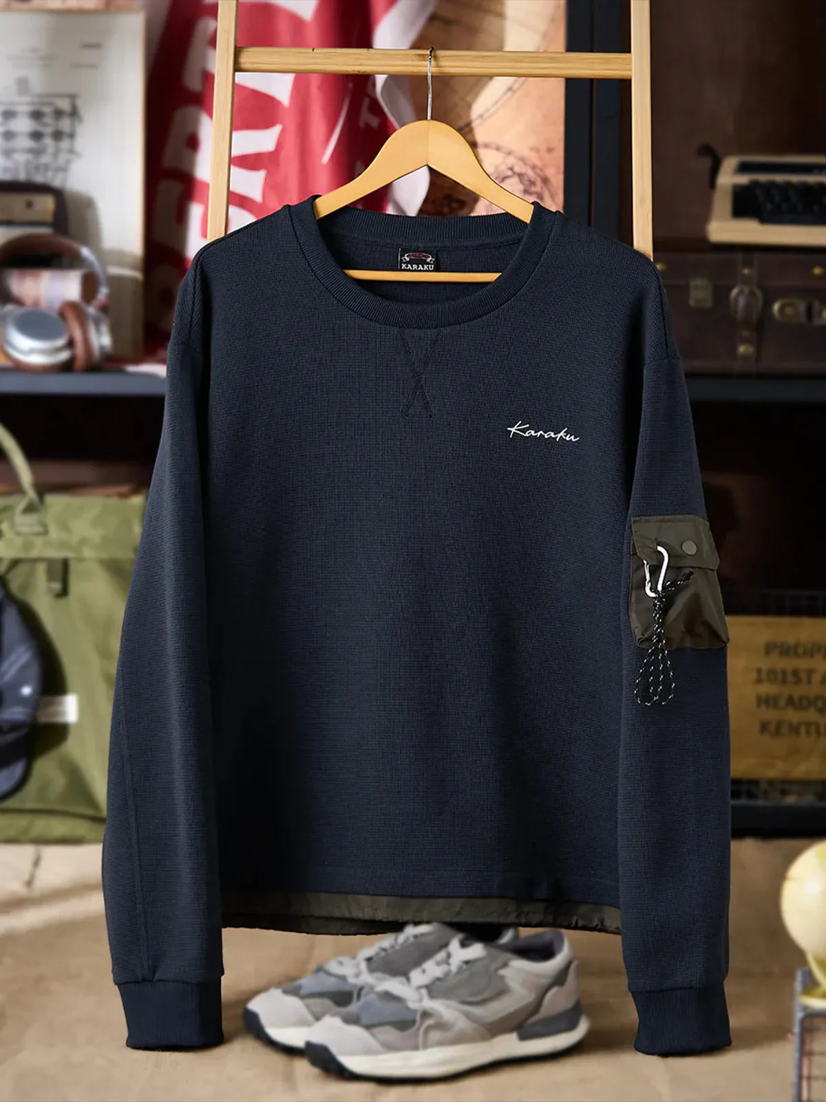 Karaku Embroidered Waffle Mountain Sweatshirt with Contrasting Hem sold by Karaku product image thumbnail 3