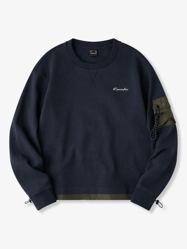 Karaku Embroidered Waffle Mountain Sweatshirt with Contrasting Hem sold by Karaku