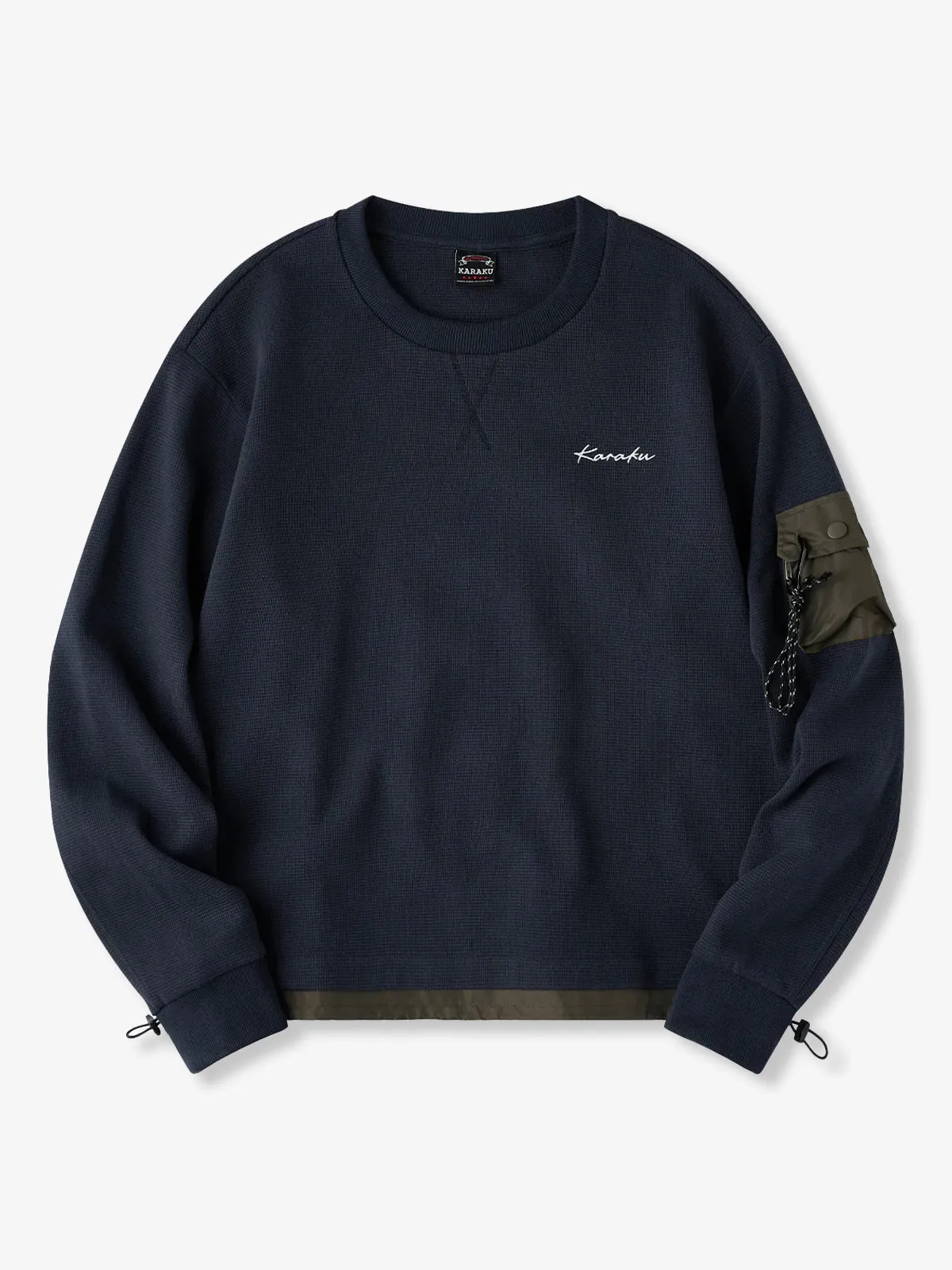 Karaku Embroidered Waffle Mountain Sweatshirt with Contrasting Hem sold by Karaku