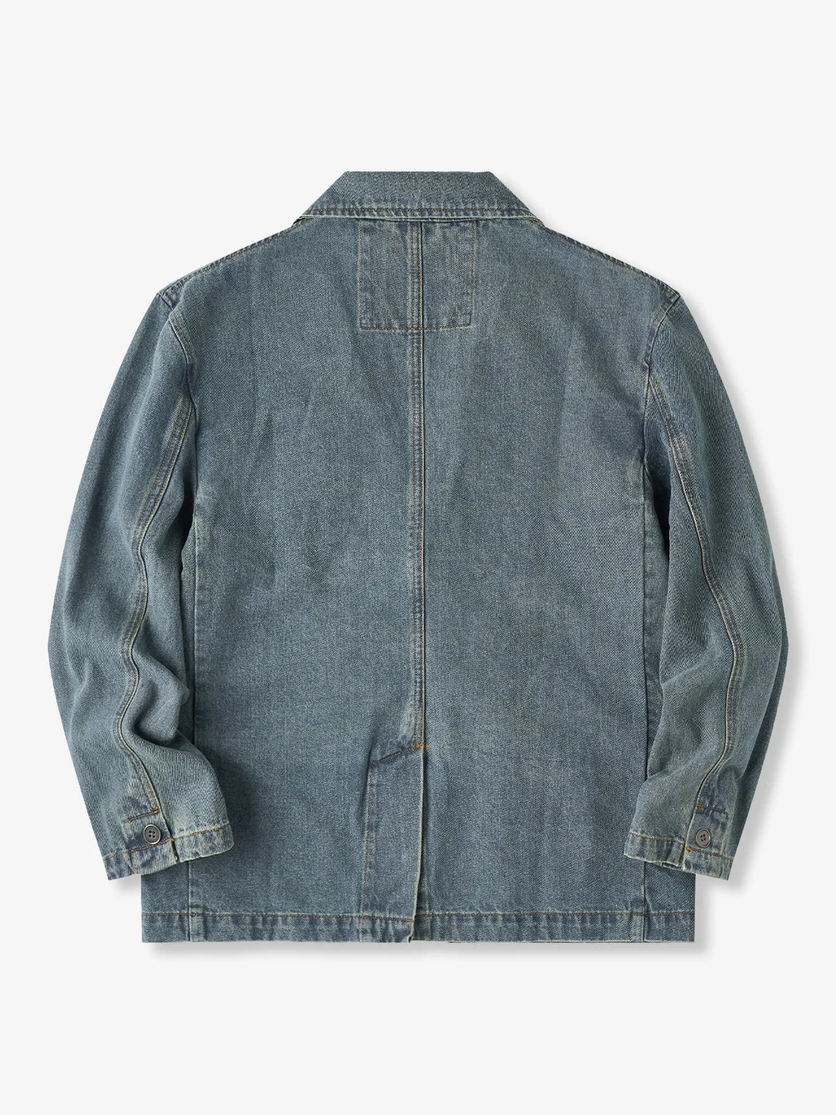 Washed Denim Tailored Jacket with Red & White Pocket Stitching sold by Karaku product image thumbnail 4