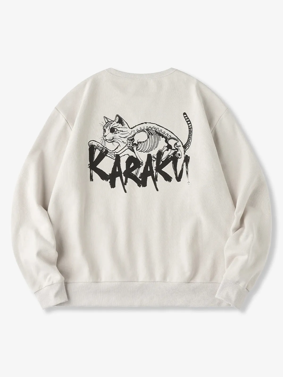 "Skeleton-Visible Cat" Print Back-Pile Cotton V-Gusset Sweatshirt sold by Karaku