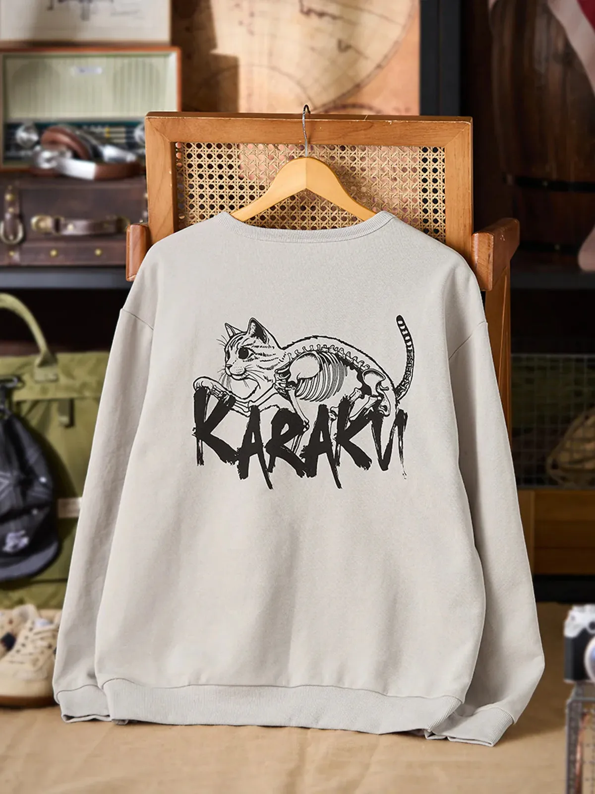 "Skeleton-Visible Cat" Print Back-Pile Cotton V-Gusset Sweatshirt sold by Karaku product image thumbnail 3