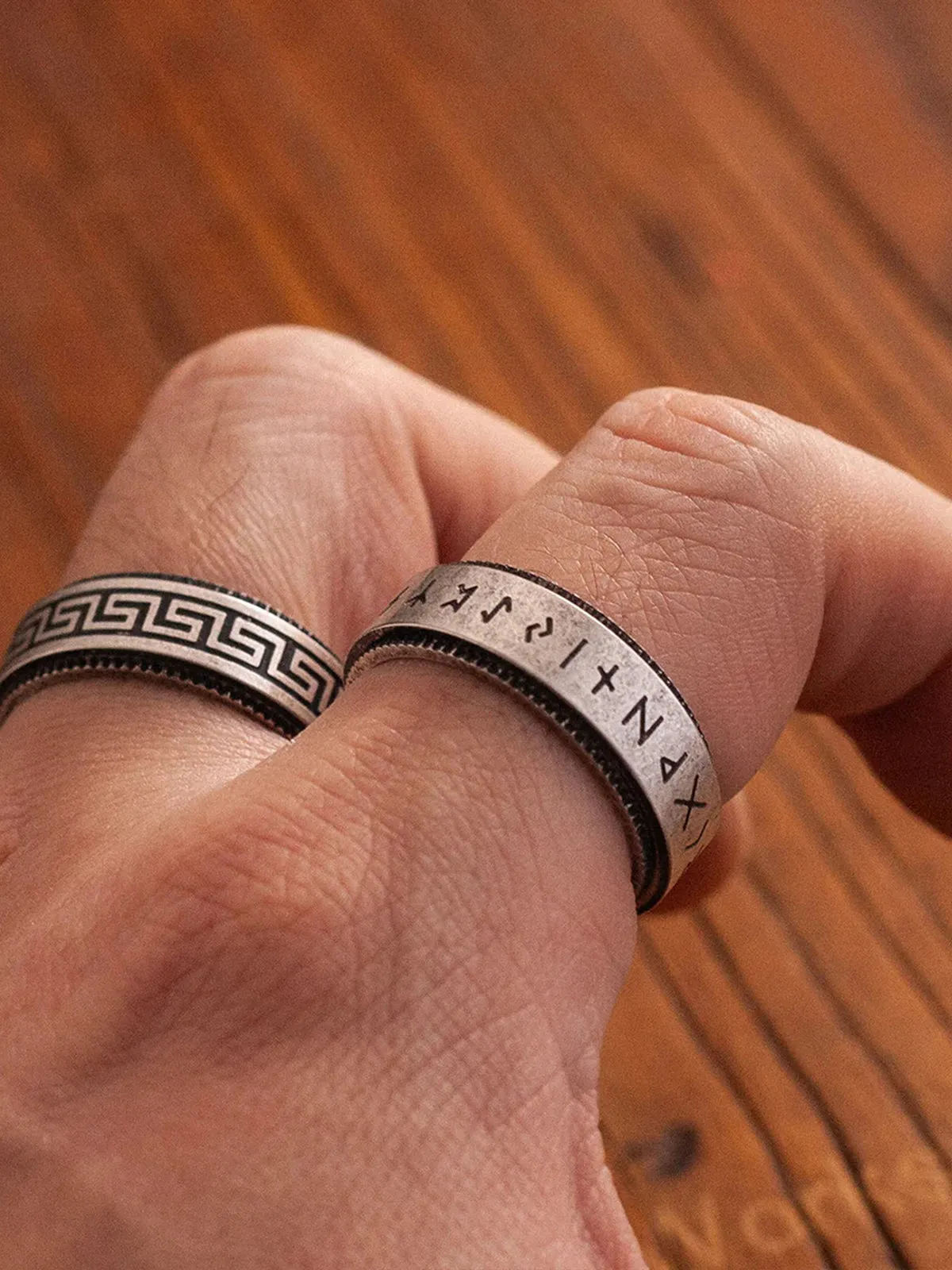 “Runes & Greek Key” Vintage-Finish Spinner Ring sold by Karaku product image thumbnail 5
