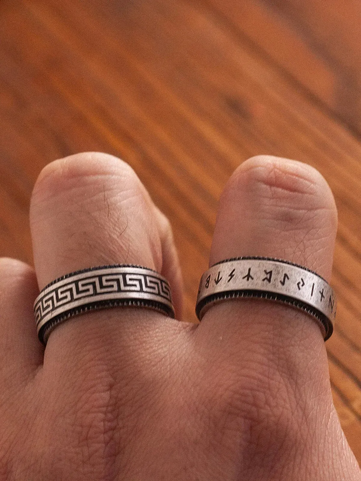 “Runes & Greek Key” Vintage-Finish Spinner Ring sold by Karaku product image thumbnail 3