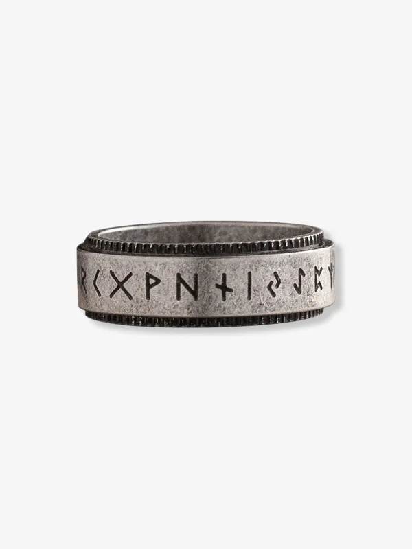 “Runes & Greek Key” Vintage-Finish Spinner Ring sold by Karaku