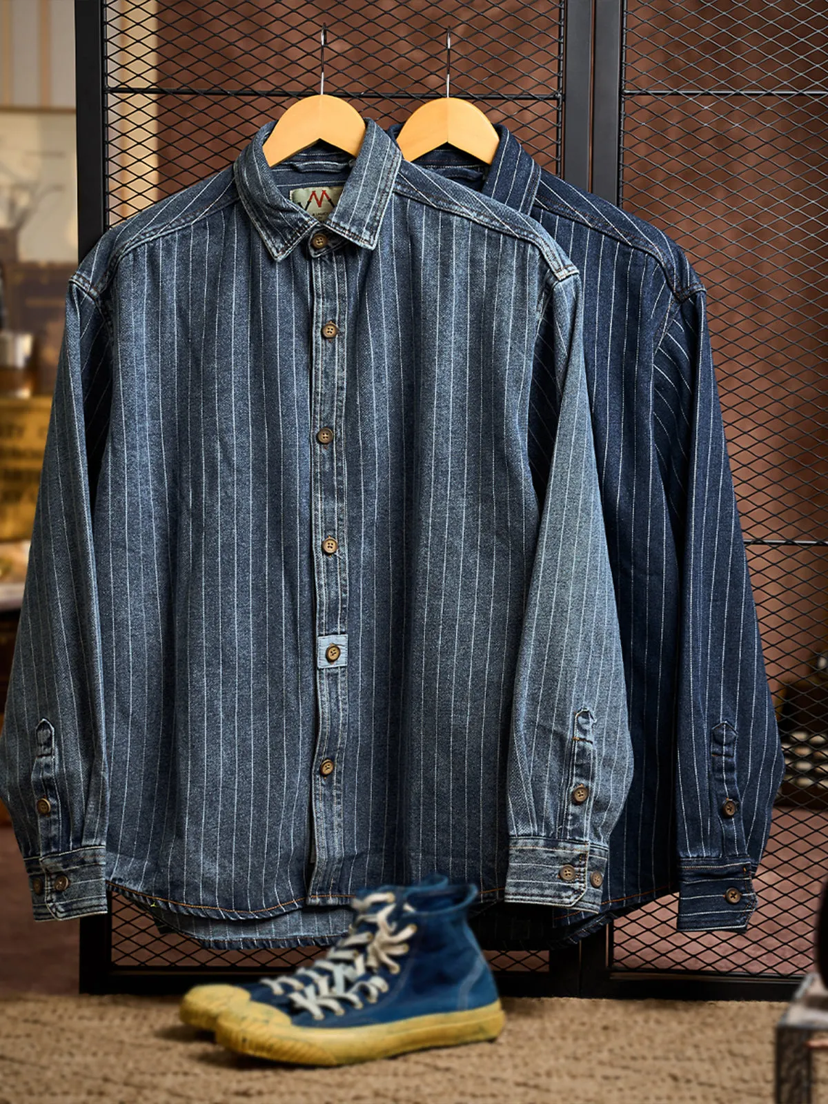 2-Color Vintage Wabash Stripe Denim Work Shirt sold by Karaku product image thumbnail 4