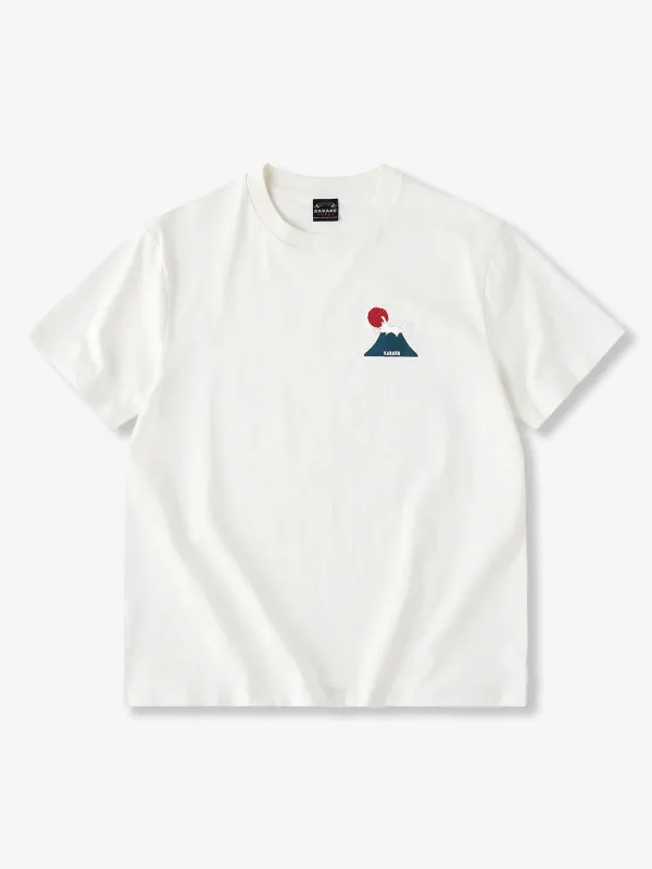 "Cats Playing on the Top of Mount Fuji" Embroidered Cotton T-shirt made by Karaku