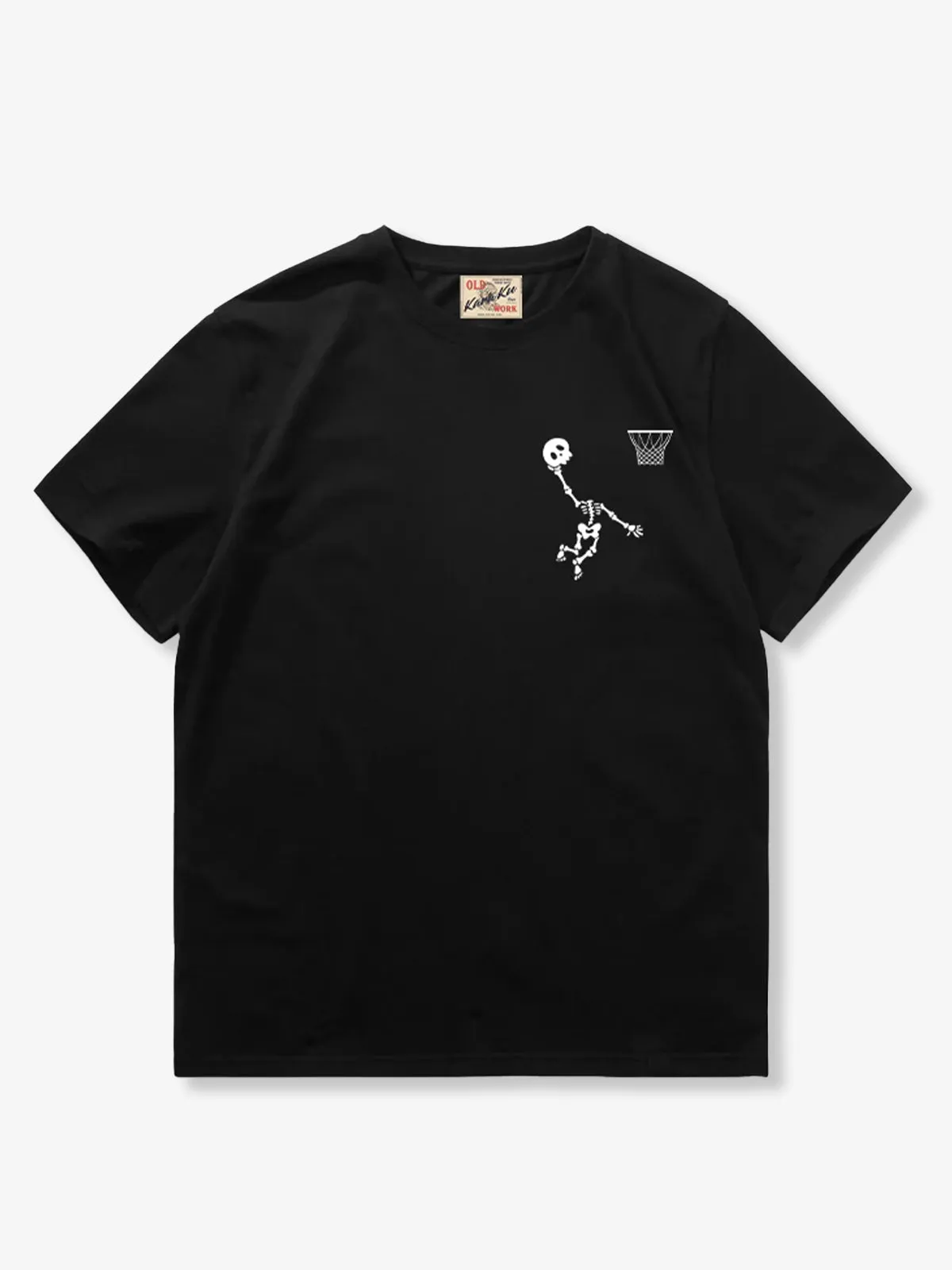 'Skeleton Scoring Dunk' Printed Cotton Short Sleeve T-Shirt sold by Karaku