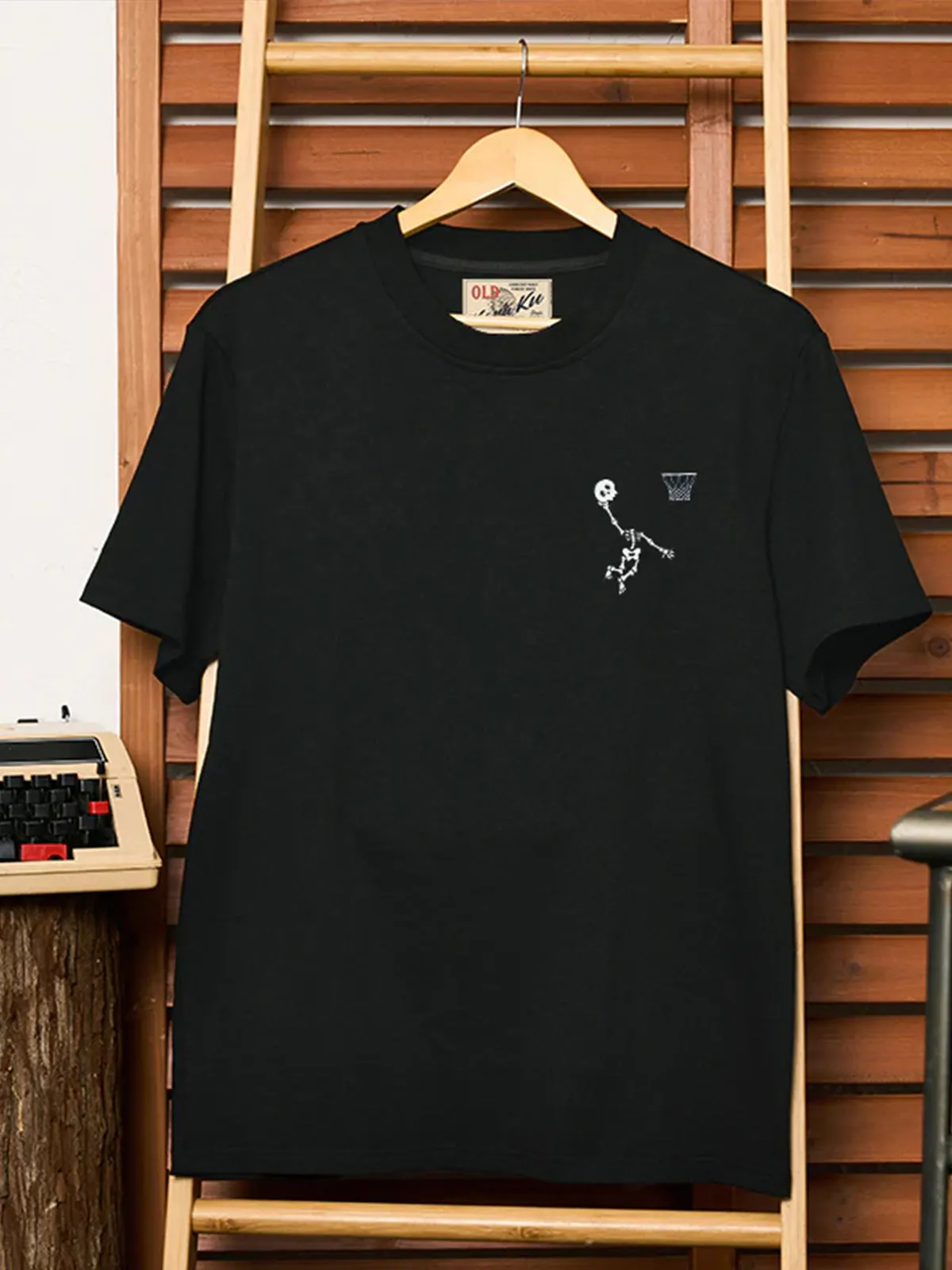 'Skeleton Scoring Dunk' Printed Cotton Short Sleeve T-Shirt sold by Karaku product image thumbnail 4