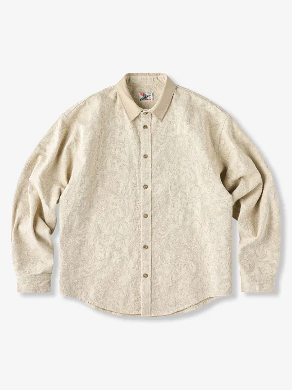 Contrast-Collar Jacquard Paisley All-Over Cotton Denim Shirt sold by Karaku