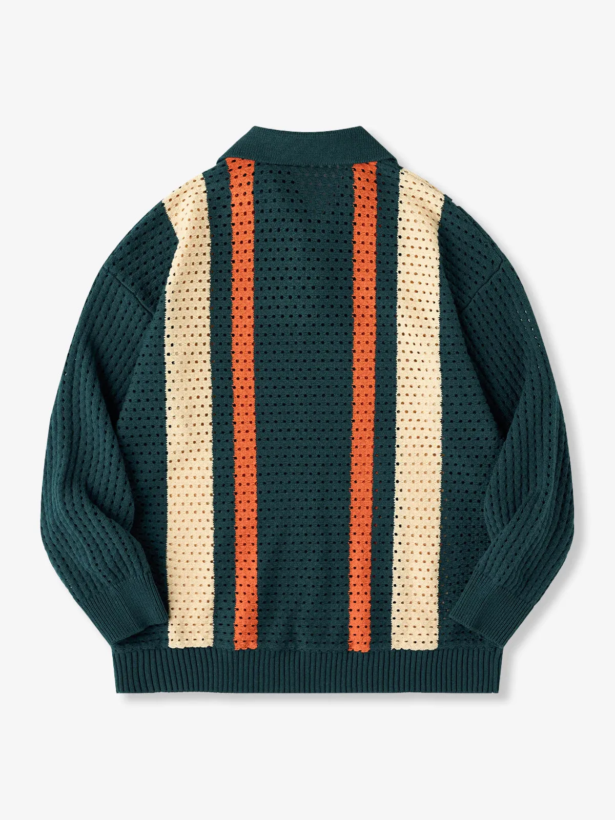 Colorblock Stripe Polo Collar Knit Sweater with Cutout Lace sold by Karaku product image thumbnail 2
