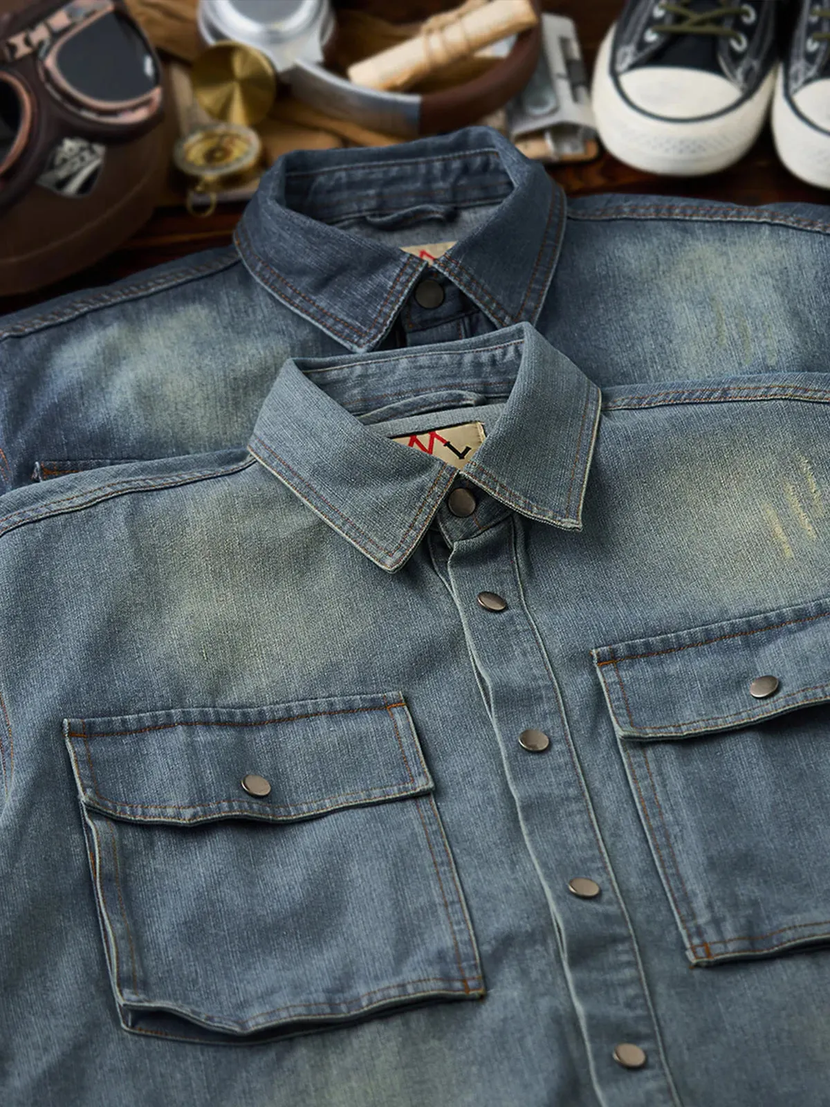 Stonewash Denim Work Shirt with Large Utility Pockets sold by Karaku product image thumbnail 5
