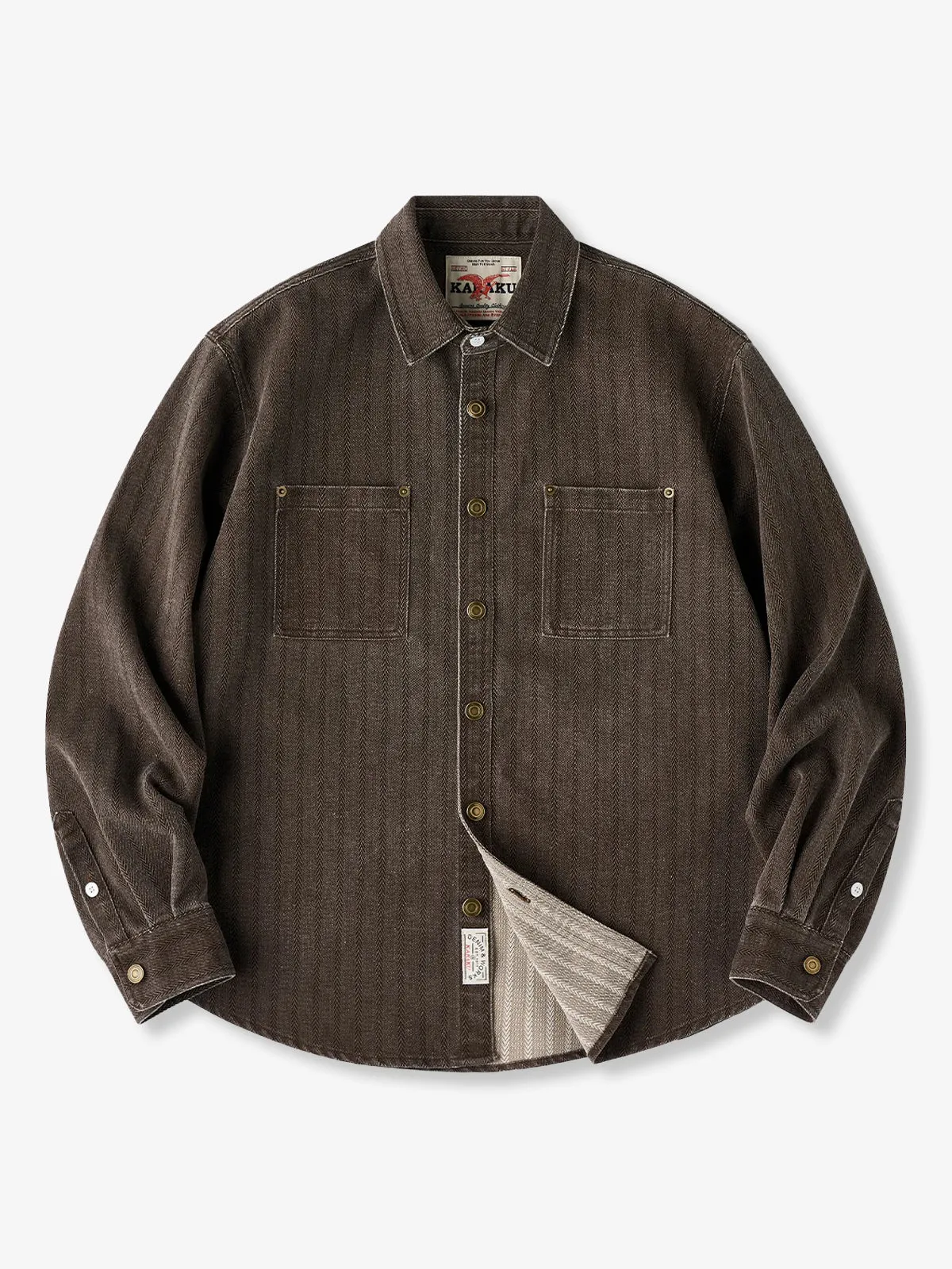 Multi-Functional Coated Herringbone Jacquard Denim Shirt sold by Karaku