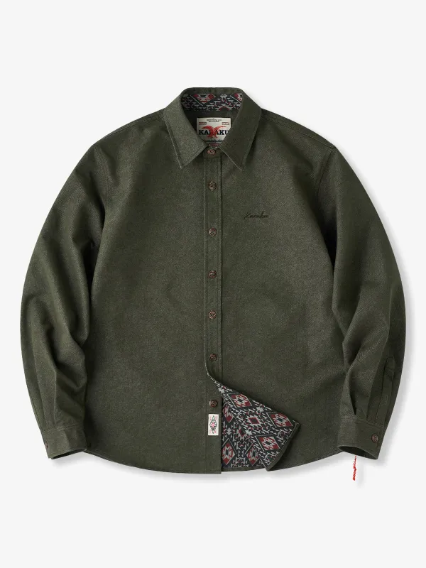 Karaku Embroidered Denim Shirt with Red Drawstring and Ethnic-Patterned Inner Lining sold by Karaku