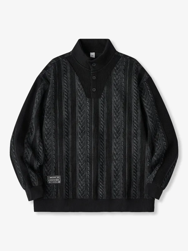 3-Button High-Neck Jacquard Knit Sweatshirt sold by Karaku