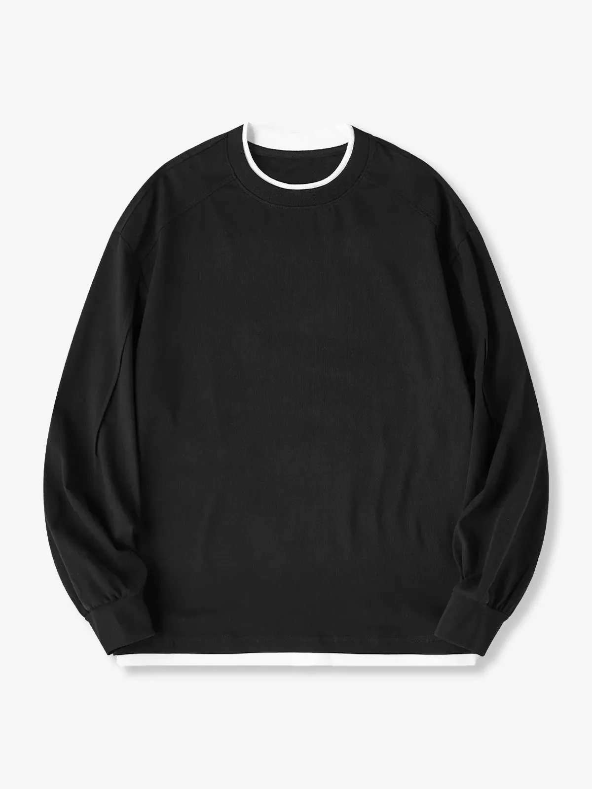 Faux Layered Cotton Long Sleeve Tee with Leather Tag sold by Karaku product image thumbnail 2