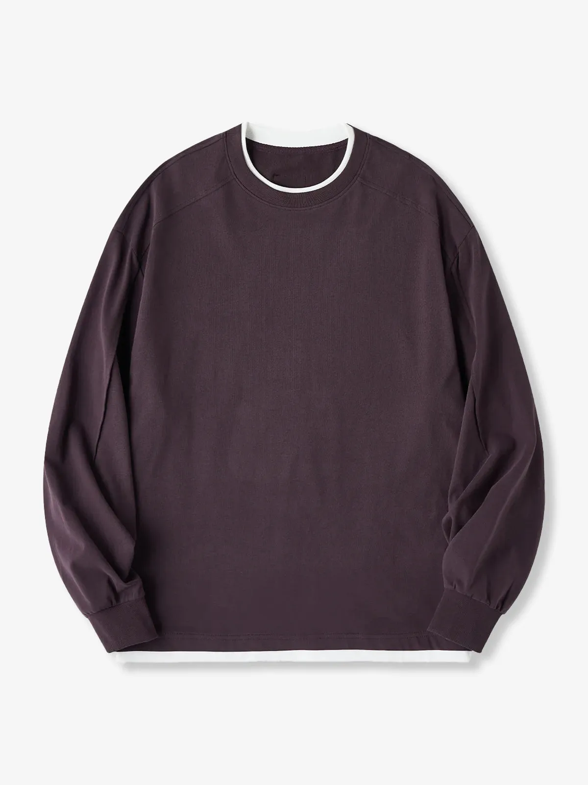Faux Layered Cotton Long Sleeve Tee with Leather Tag sold by Karaku