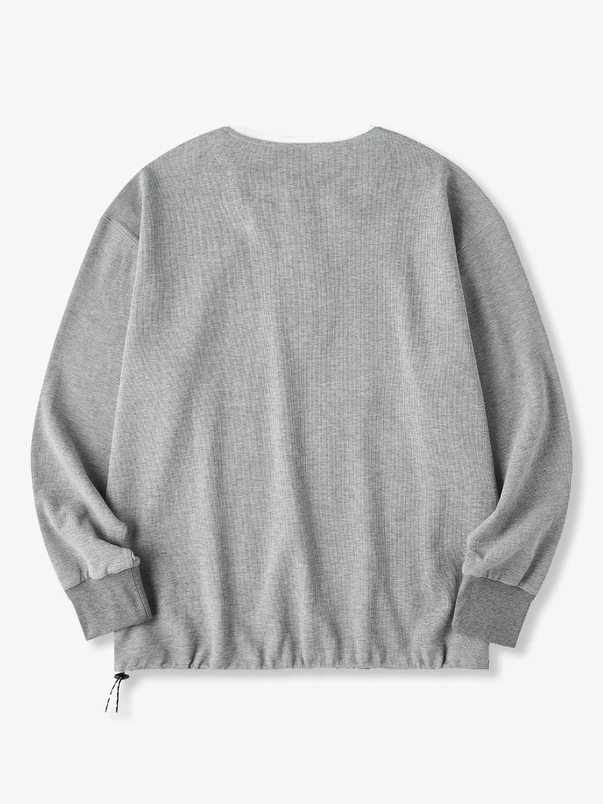 "STAY TRUE" Embroidered Patch Half-Zip Faux-Layer Waffle Long Sleeve Tee sold by Karaku product image thumbnail 2