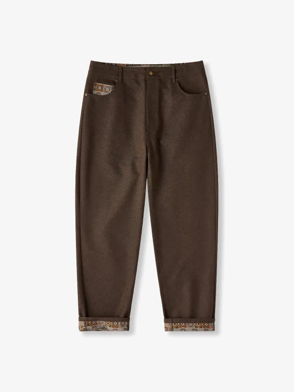 [Pre-order] Ethnic-Pattern Lined Cotton-Blend Straight Denim Pants sold by Karaku