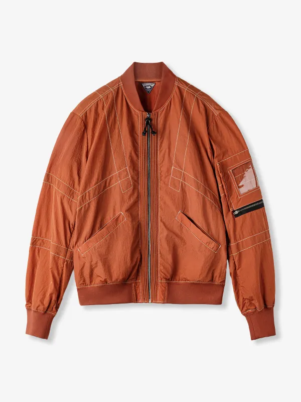 Red Lightweight Topstitch Bomber Flight Jacket made by Karaku