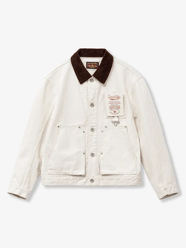 J22 White Notched Collar Hunting Jacket with Corduroy Collar sold by Karaku