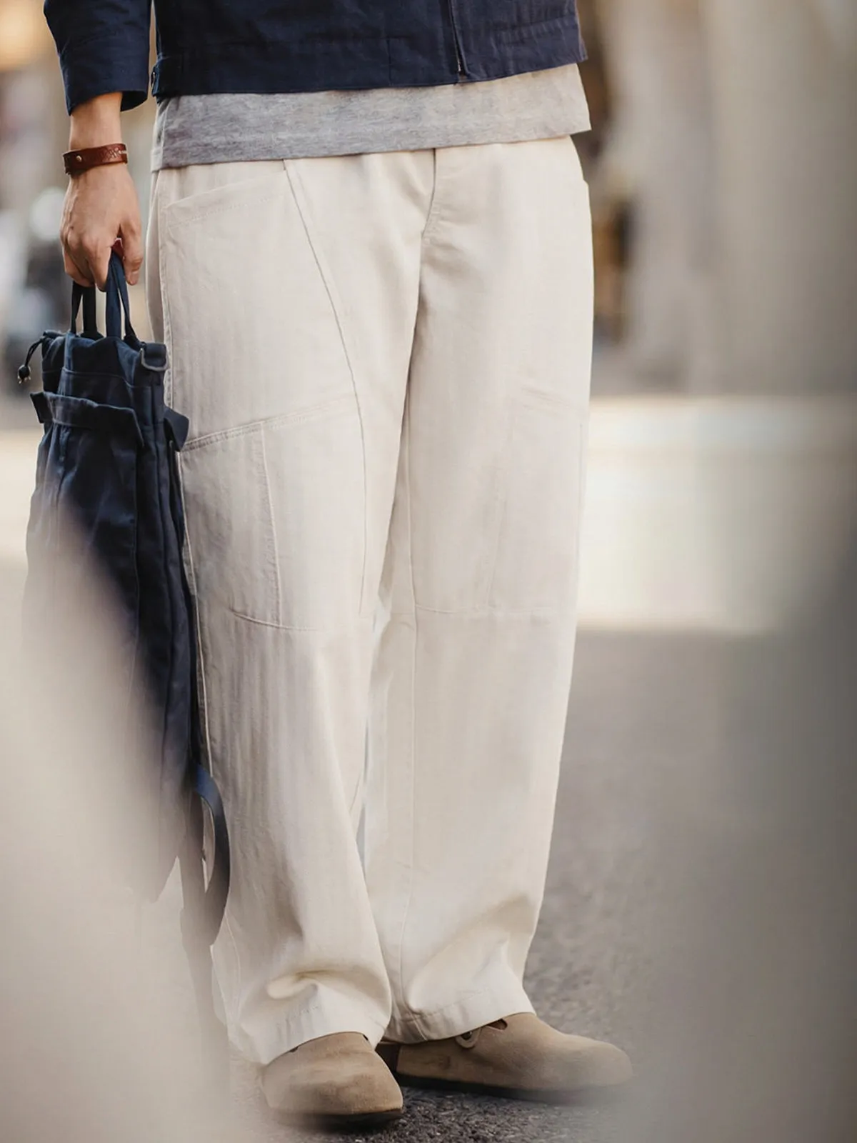 Deconstructed White Denim Drawstring Wide-Leg Pants sold by Karaku product image thumbnail 4