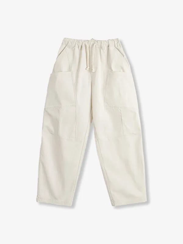 Deconstructed White Denim Drawstring Wide-Leg Pants made by Karaku