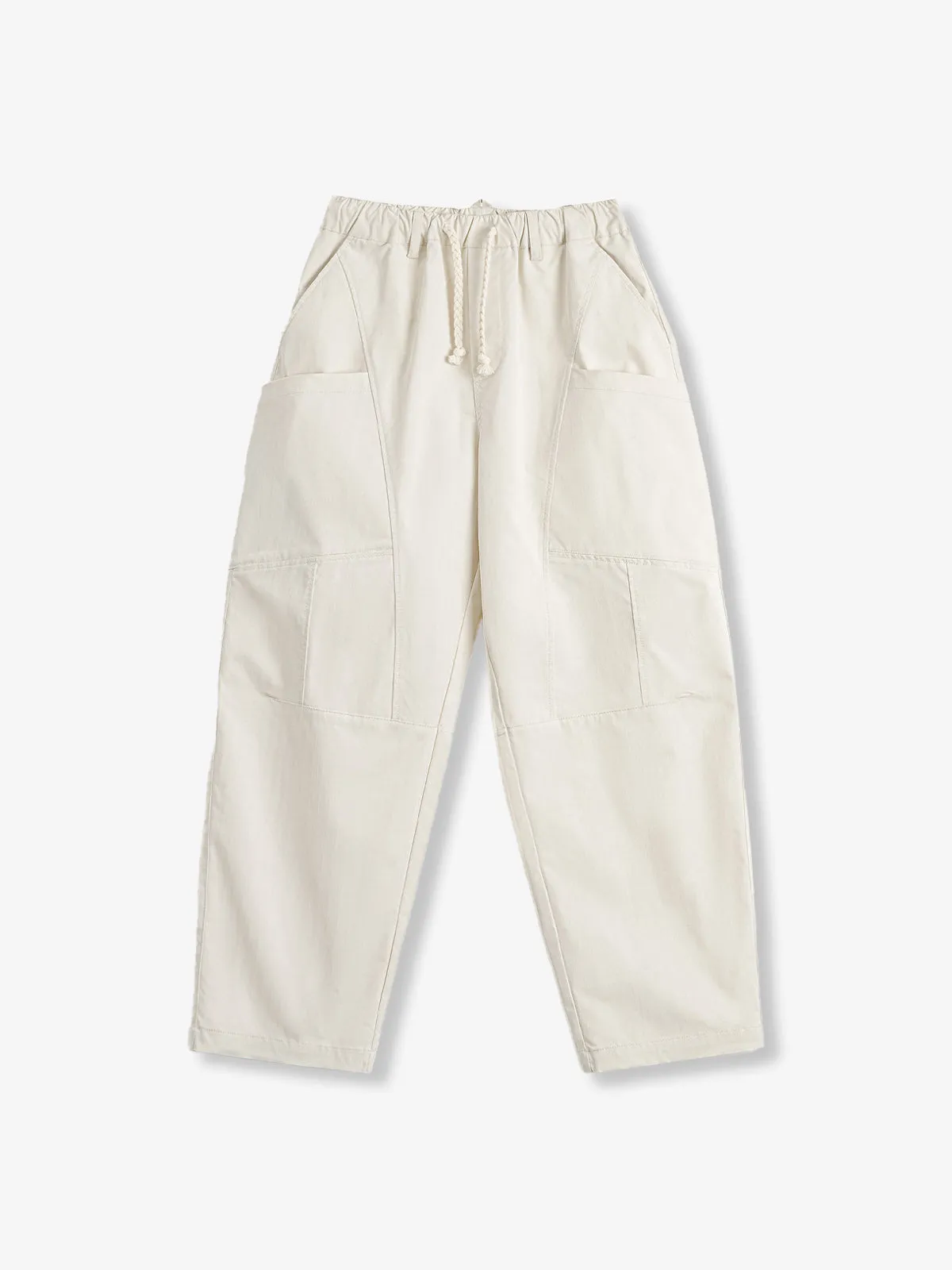Deconstructed White Denim Drawstring Wide-Leg Pants sold by Karaku