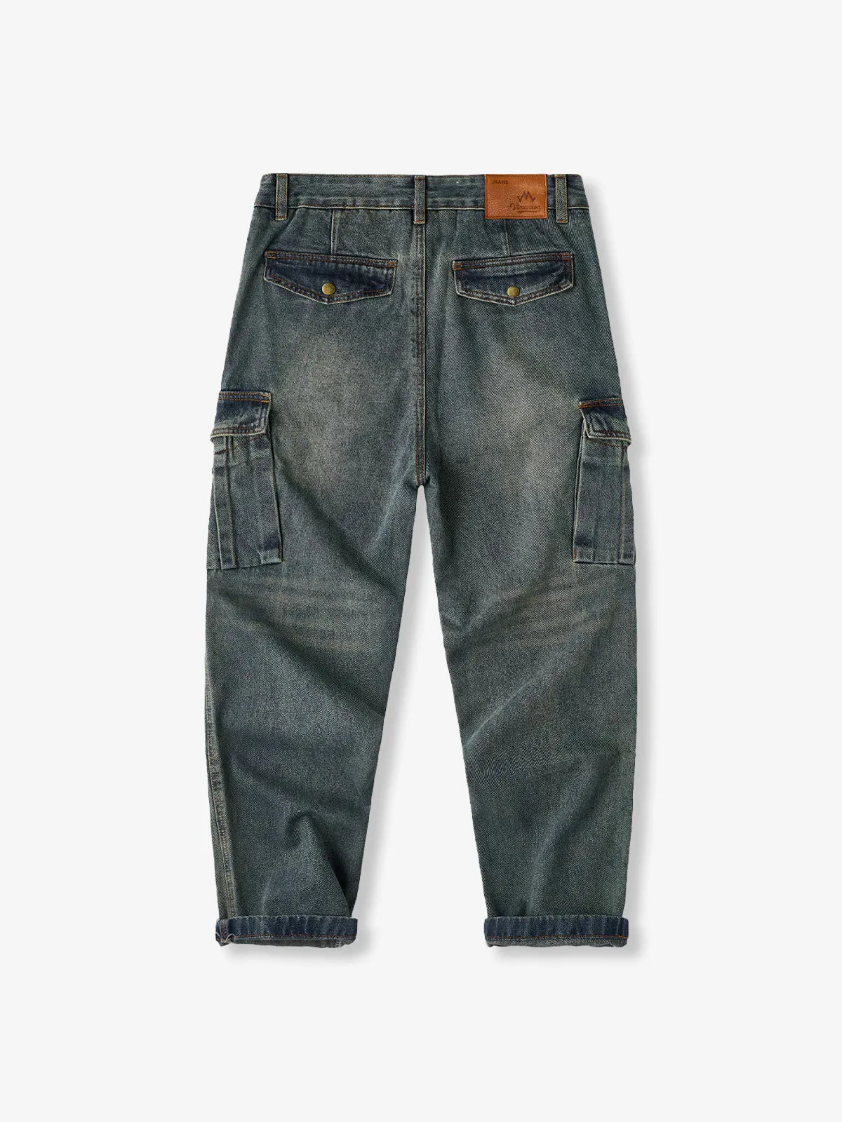 Whisker-Faded Washed Denim Pants with Cargo Pockets sold by Karaku product image thumbnail 2