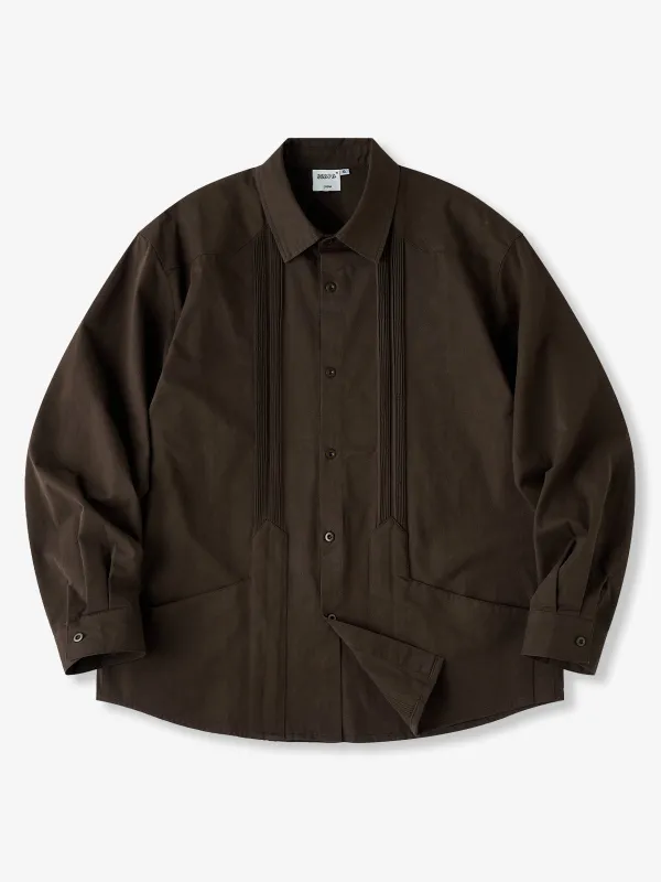 Two-Color Cotton Long-Sleeve Shirt with Pintuck Detailing sold by Karaku