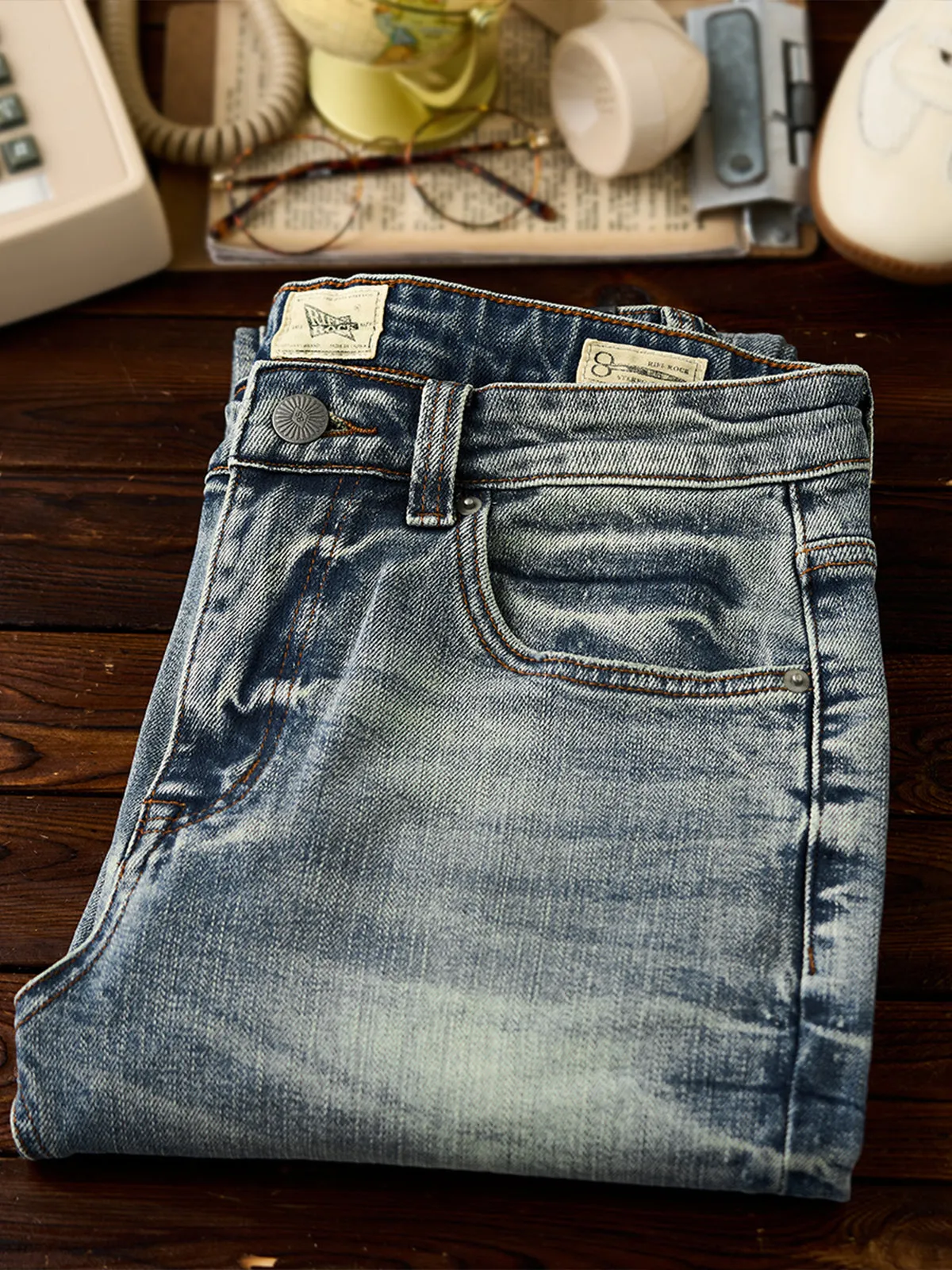 Beard & Heavy-Wash Straight Denim Pants sold by Karaku product image thumbnail 5