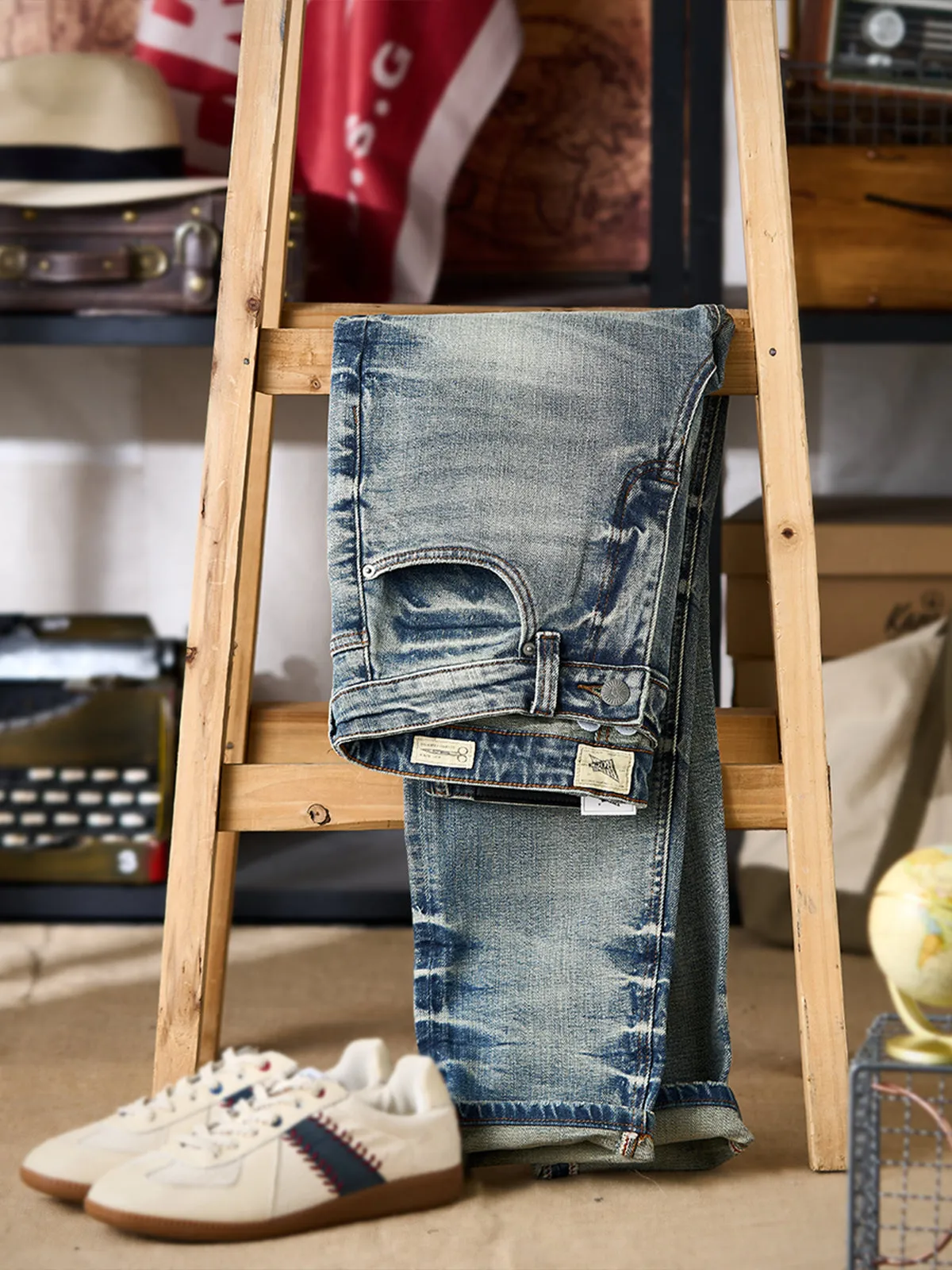 Beard & Heavy-Wash Straight Denim Pants sold by Karaku product image thumbnail 3