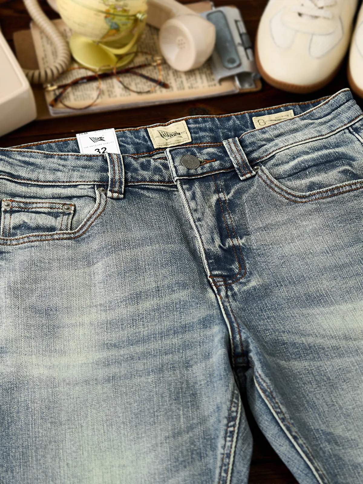 Beard & Heavy-Wash Straight Denim Pants sold by Karaku product image thumbnail 4