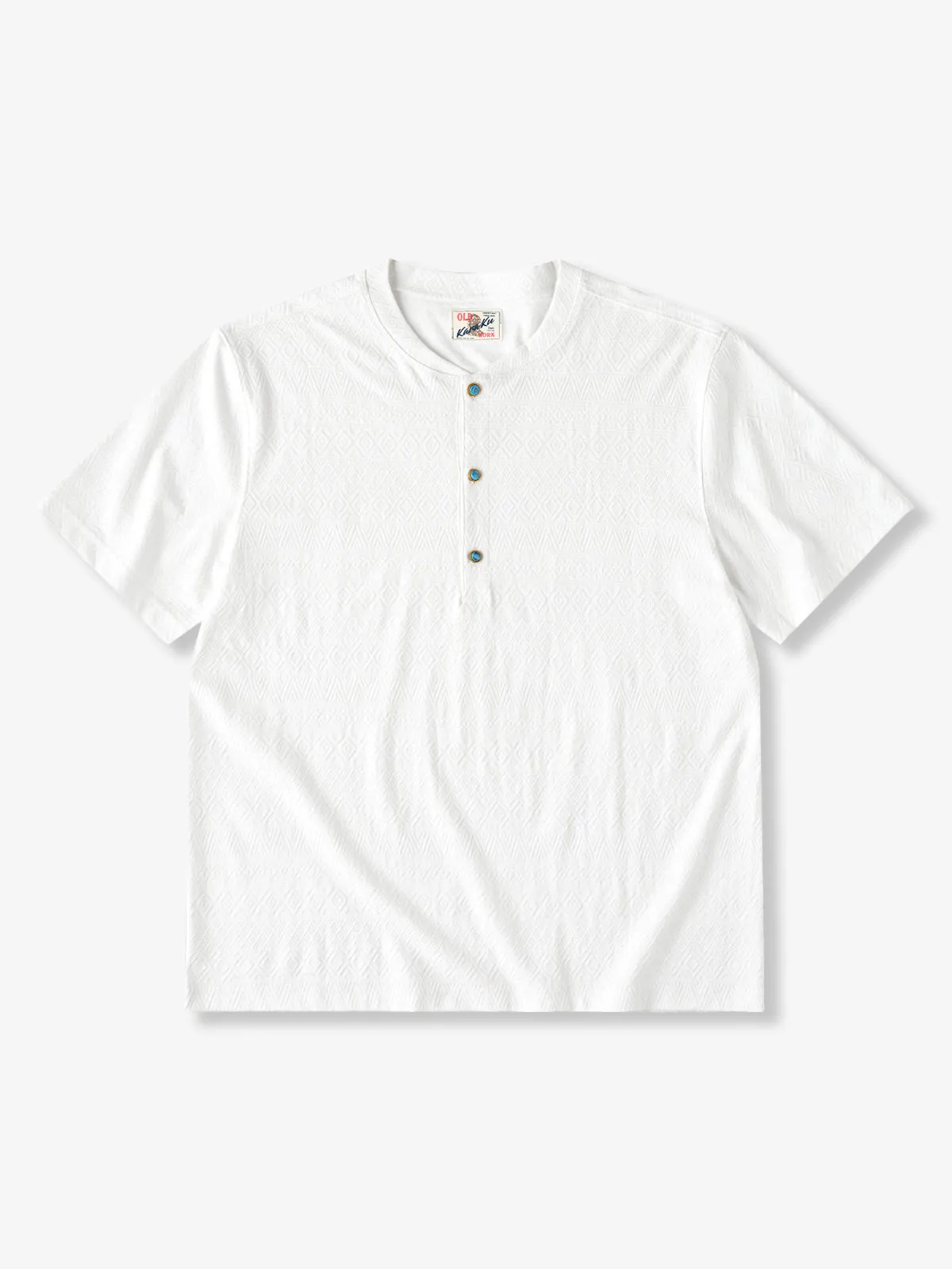 Ethnic Jacquard Knit Henley Tee with Turquoise-Style Buttons sold by Karaku