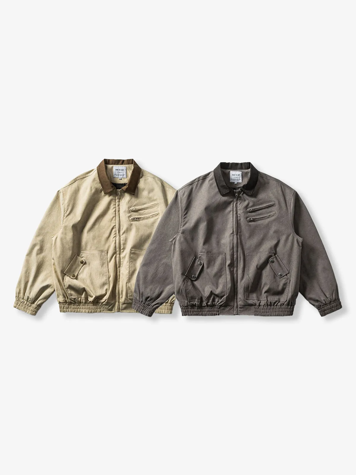 Vintage Multi-Zip Pocket Contrast-Collar Relaxed Work Jacket sold by Karaku product image thumbnail 5
