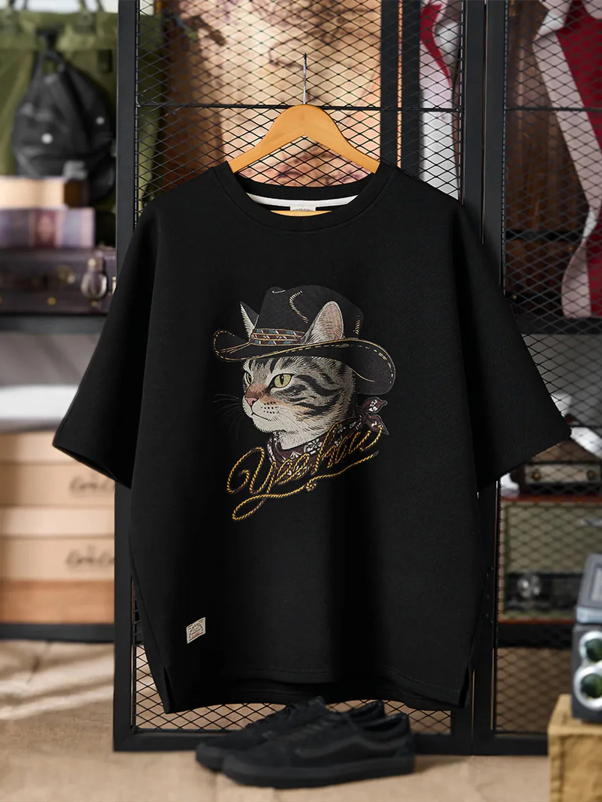 “Cowboy Cat with Western Hat” Air-Layer Raglan Sleeve Tee sold by Karaku product image thumbnail 3