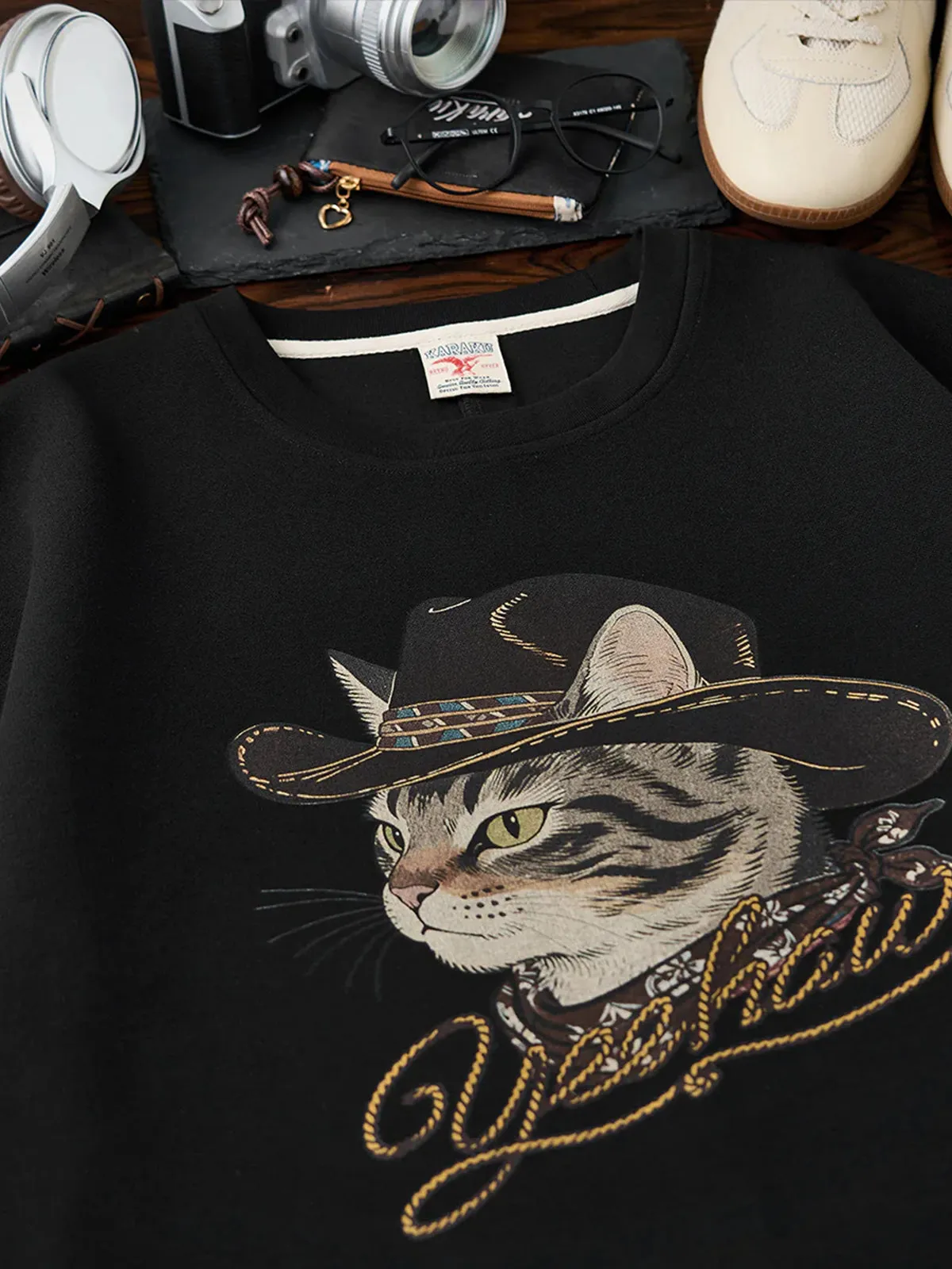 “Cowboy Cat with Western Hat” Air-Layer Raglan Sleeve Tee sold by Karaku product image thumbnail 5