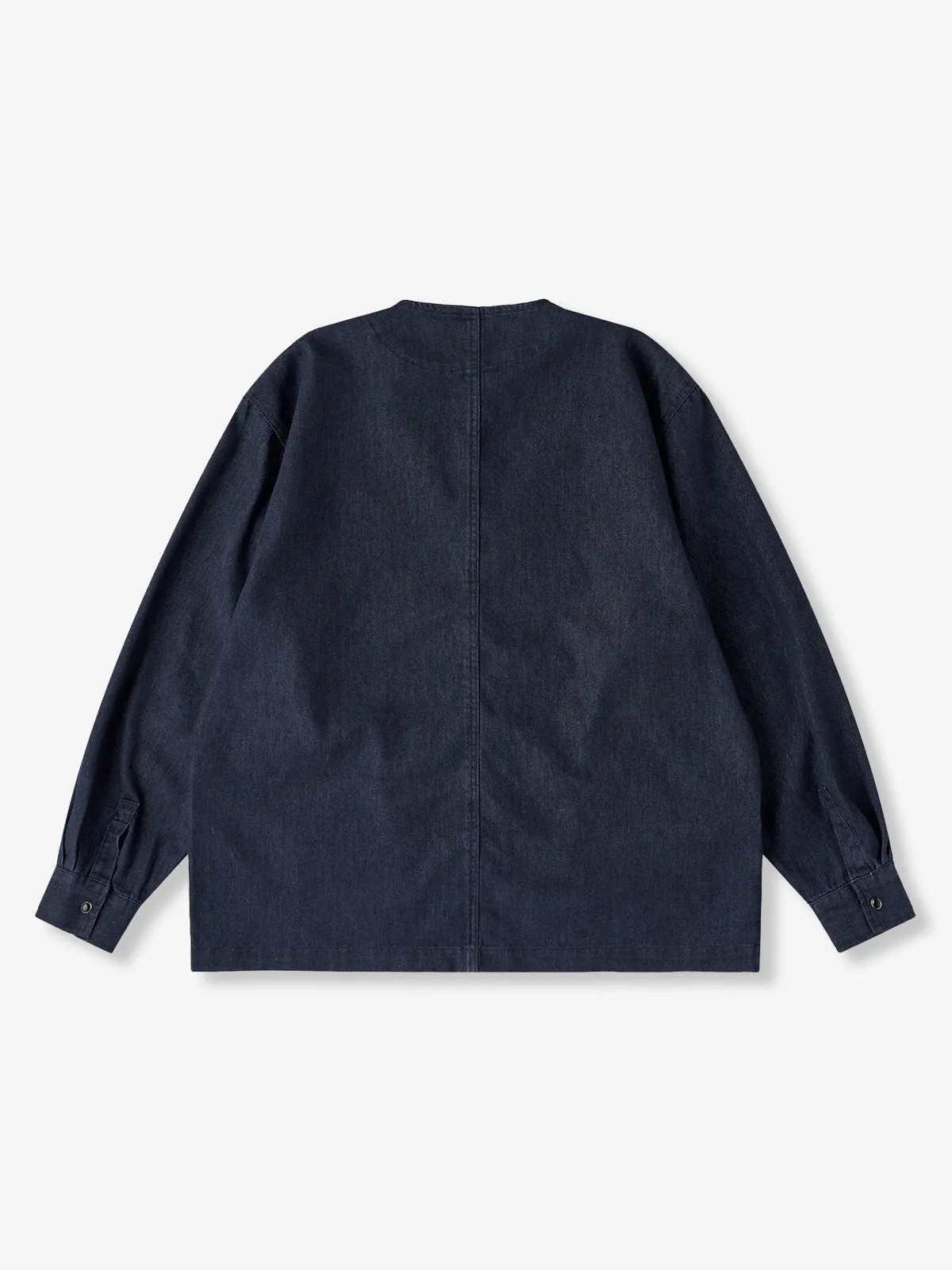 Fringed Collar & Placket No-Collar Denim Jacket sold by Karaku product image thumbnail 2