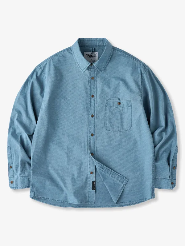 Jacquard Textured Cotton Long-Sleeve Shirt with Chest Pocket made by Karaku