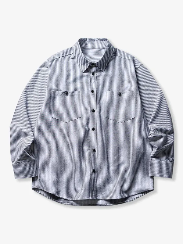 Japanese Vintage Fine-Stripe Long-Sleeve Shirt with Chest Pocket sold by Karaku