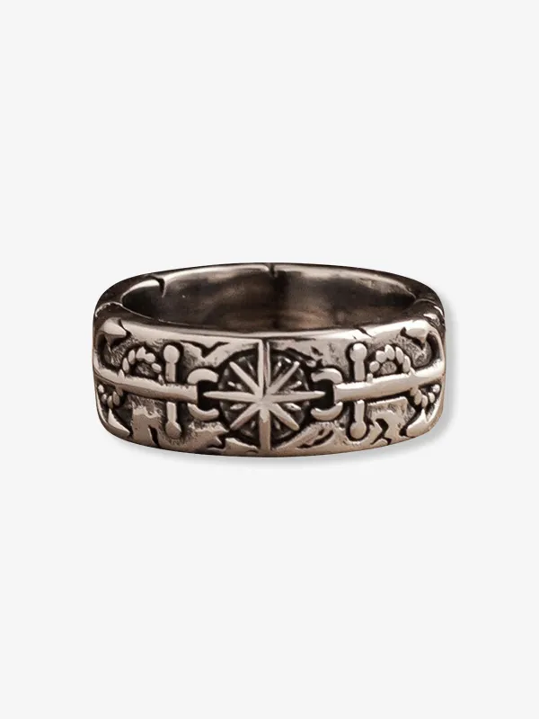 Anchor & Compass Motif Vintage-Finish Titanium Ring sold by Karaku